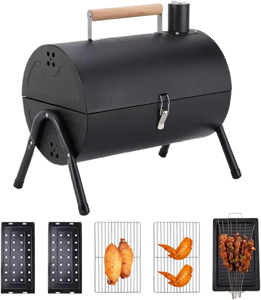 Wielofunkcyjny grill ogrodowy na węgiel drzewny z funkcją wędzarni
