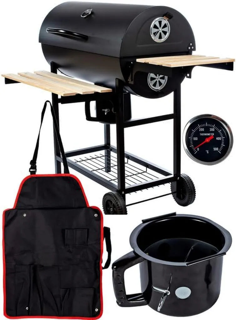 Grill węglowy MalTec BigBend GM2020 z pokrywą i półkami, mobilny z kółkami