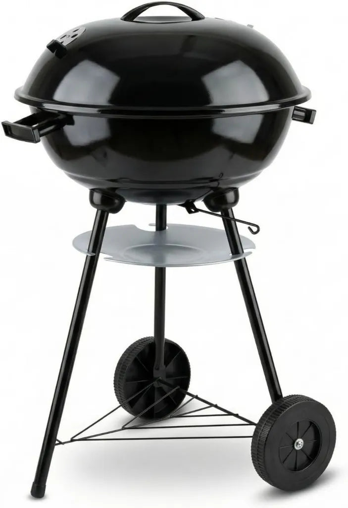 Grill kulowy na węgiel, 44 cm z pokrywą i kółkami