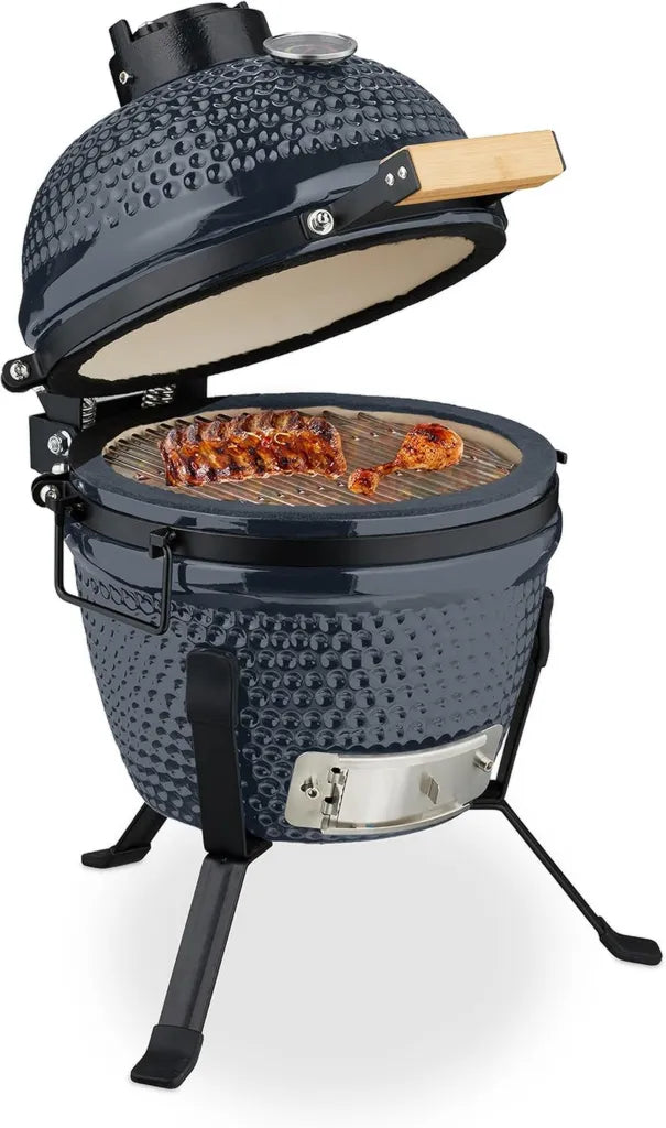 Ceramiczny Grill Kamado 26 cm z Termometrem, Szary