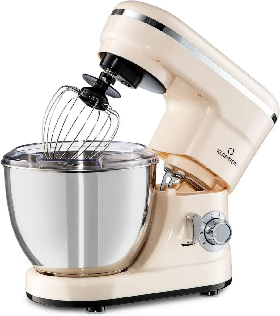 Robot kuchenny Klarstein Bella Mini, 1200 W, 6 prędkości, stal nierdzewna, funkcja pulsacyjna, planetarny system mieszania, 3 akcesoria, kremowy