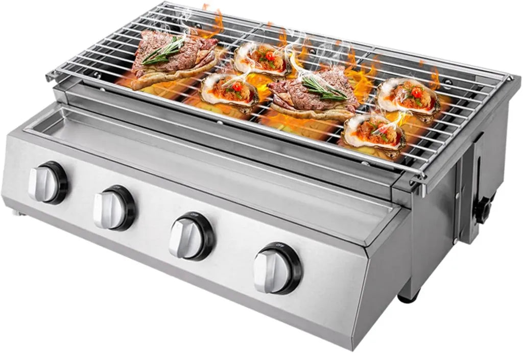 Przenośny grill gazowy 4 palniki stal nierdzewna stół, grill LPG 58x40x20 cm