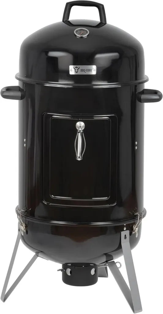 Grill węglowy dębowy BBQ-Toro, 47 cm, czarny, stalowy, funkcja wędzarni, regulacja powietrza, zdejmowana taca na popiół, wbudowana taca wodna