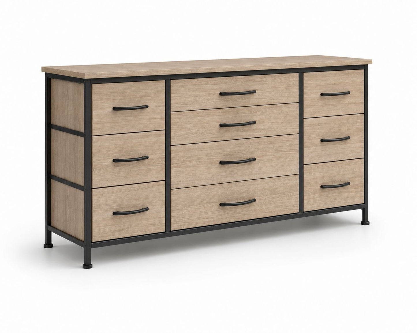 Komoda z płyty MDF i metalu z 9 szufladami Dąb/Czarny