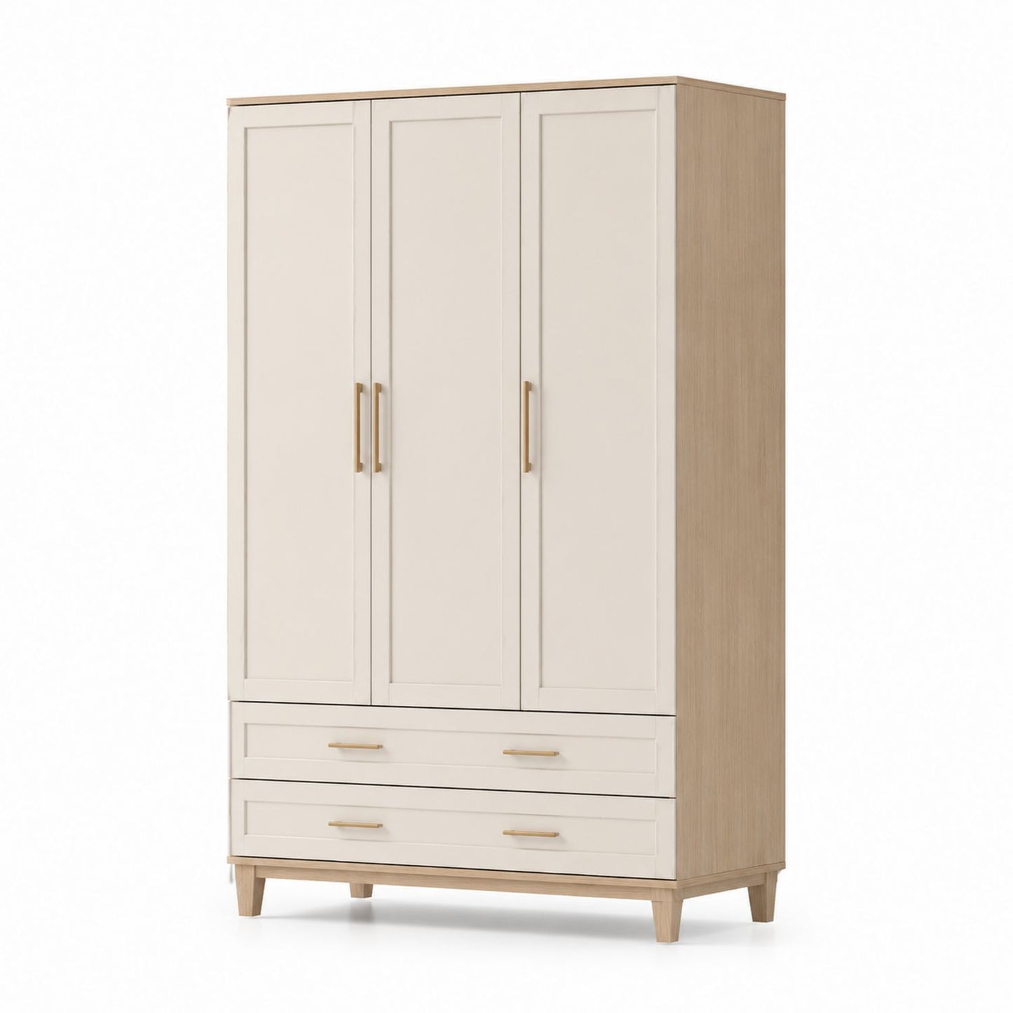 Szafa trzydrzwiowa z drewna bukowego i MDF beżowa 180x120x56 cm