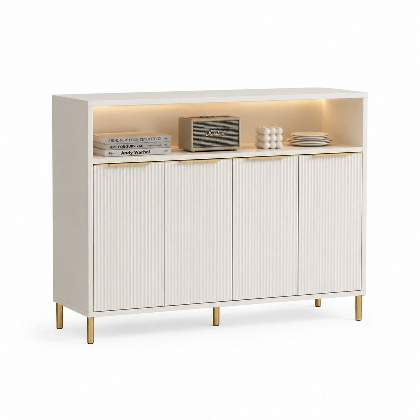 Kredens z drewna inżynieryjnego z metalowymi złotymi nóżkami 120 cm