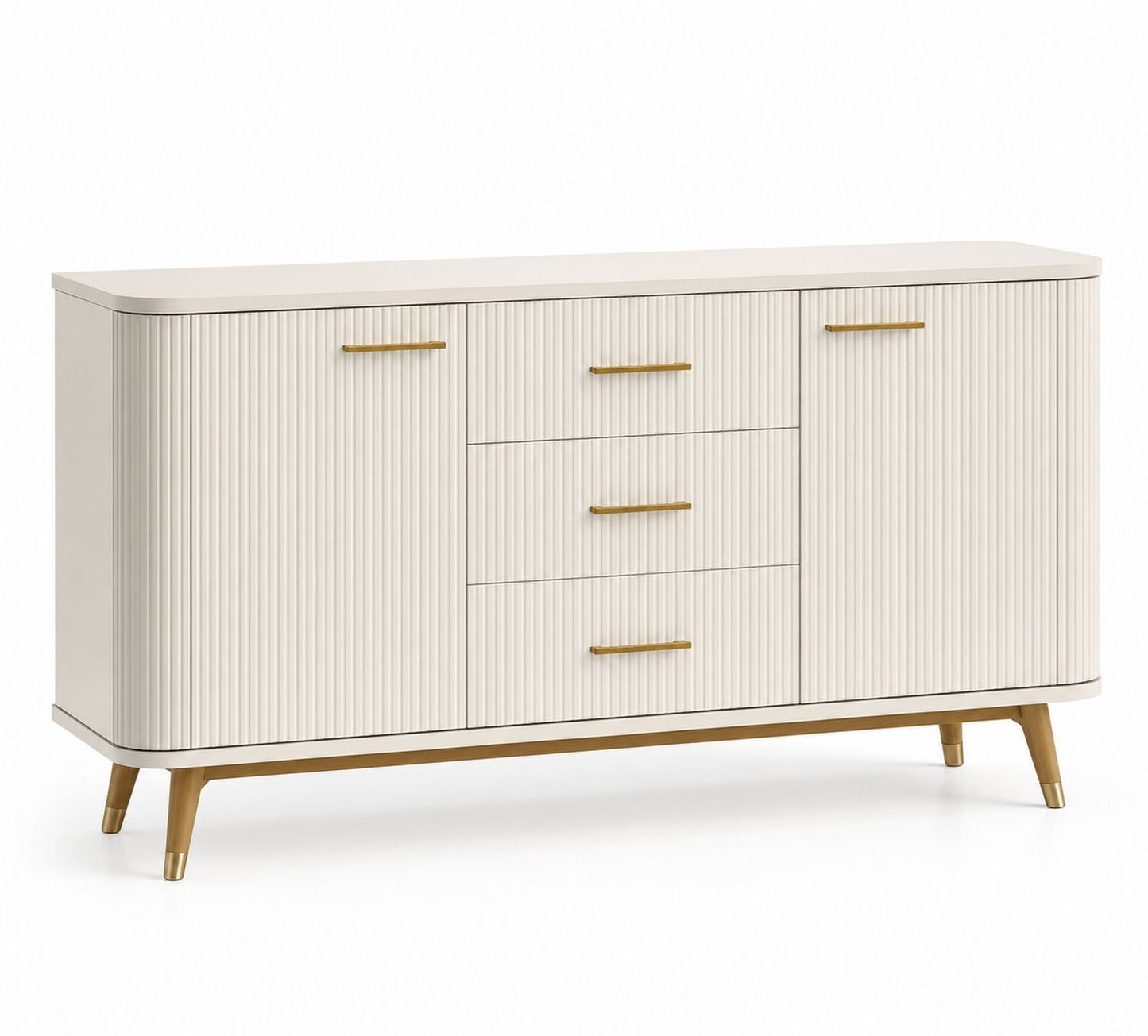 Kredens drewniany MDF beżowy z szufladami i półkami 180x40x80 cm