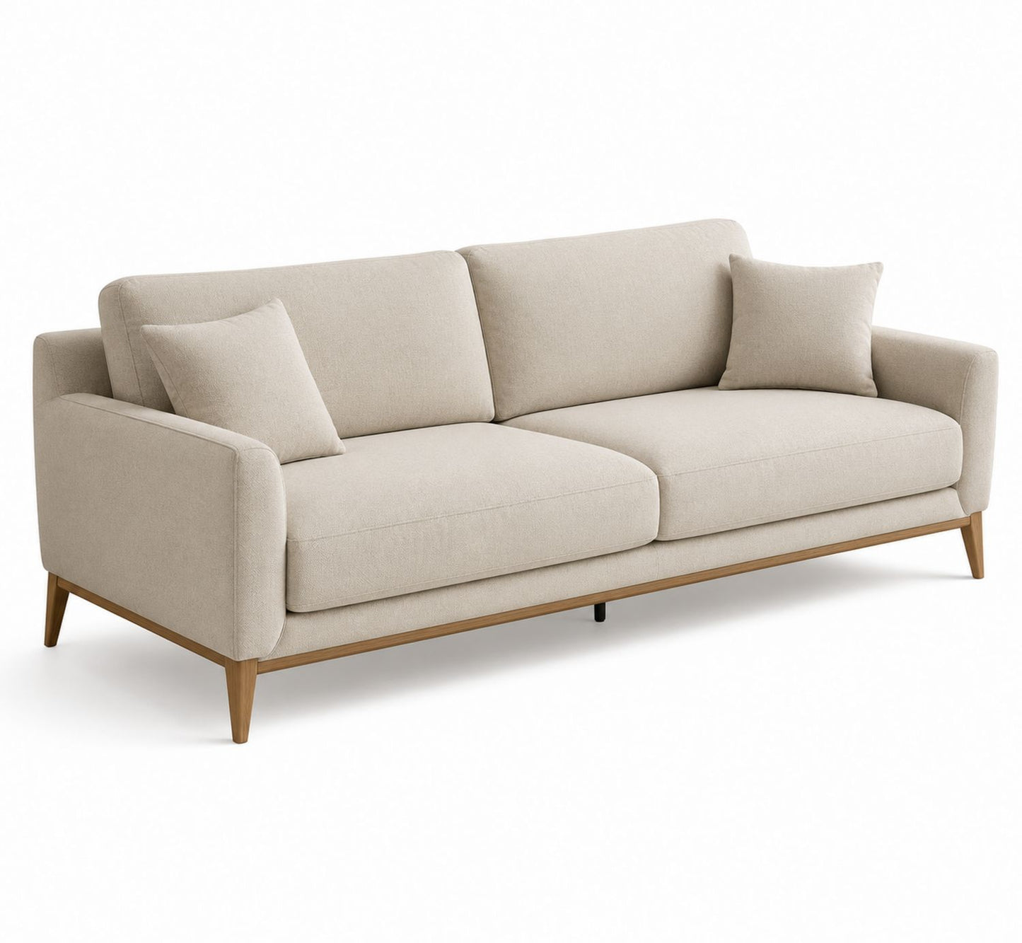 Sofa z tkaniny poliestrowej beżowa z drewnianymi nogami 200x85 cm