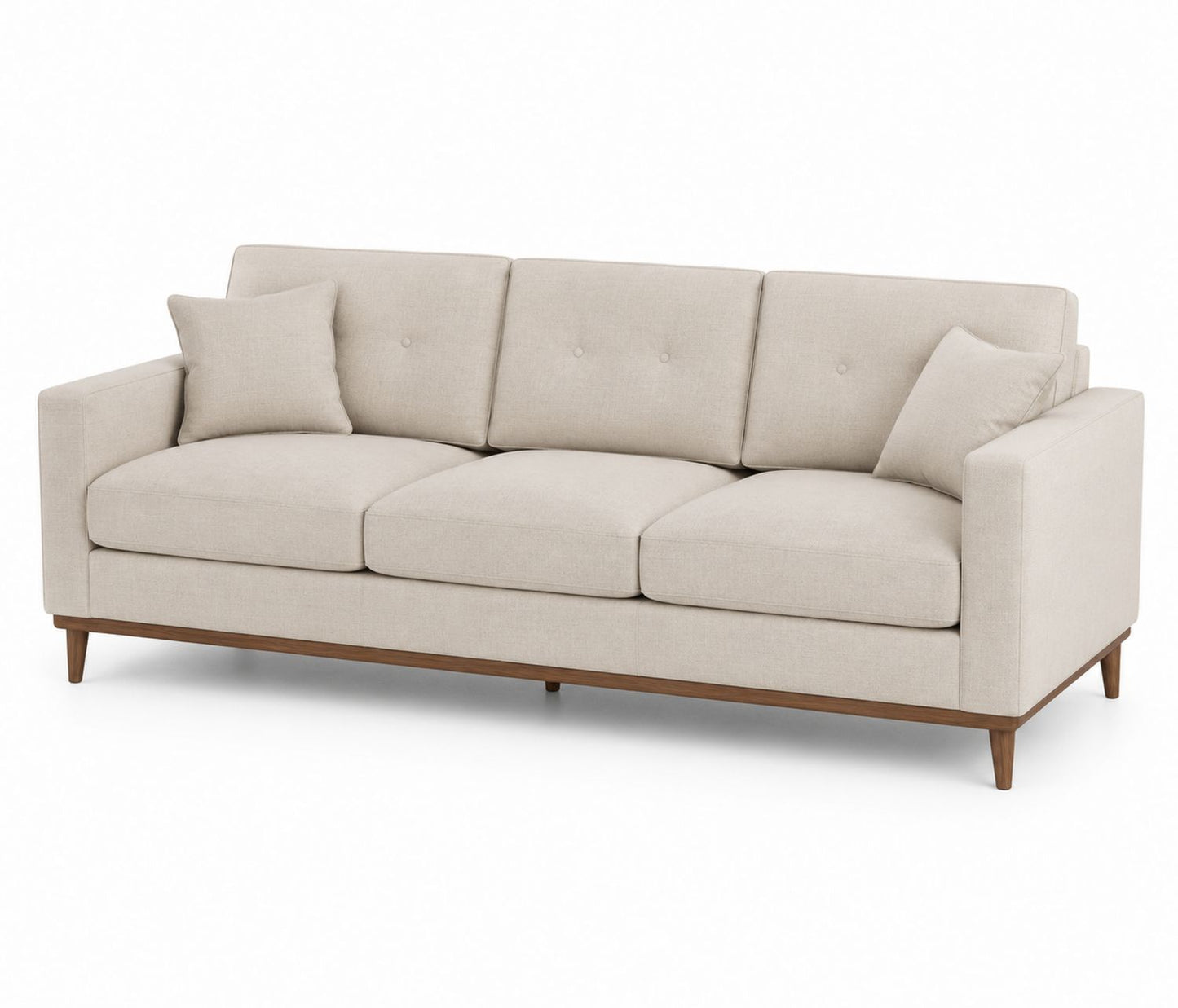 Sofa trzyosobowa tkanina beżowa drewno