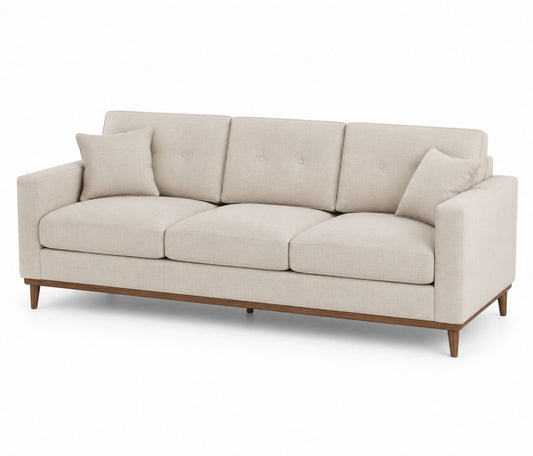 Sofa trzyosobowa tkanina beżowa drewno
