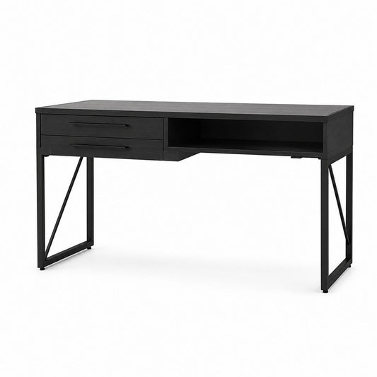 Biurko z płyty MDF czarne z metalową ramą, 120x60x75 cm