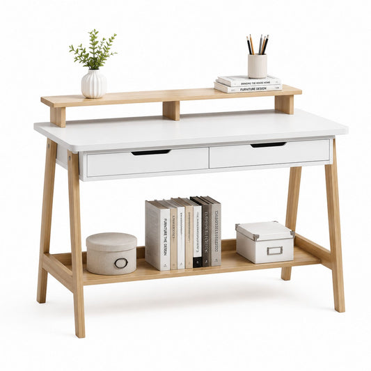 Biurko Biały MDF z Drewnem Bukowym 120cm