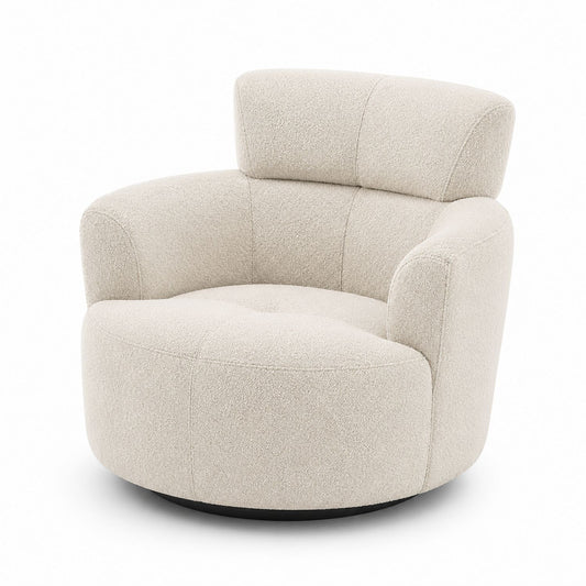 Fotel obrotowy tapicerowany Bouclé Kremowy 85x85x75 cm