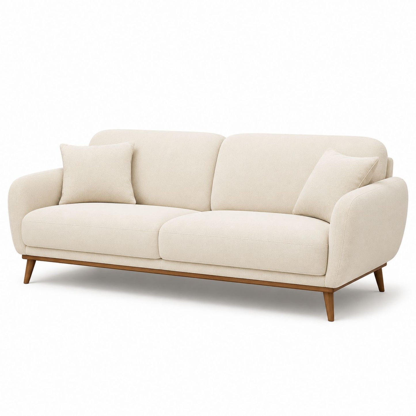 Sofa 3-osobowa Tkanina Lniano-Poliestrowa Beżowy Drewno 220cm