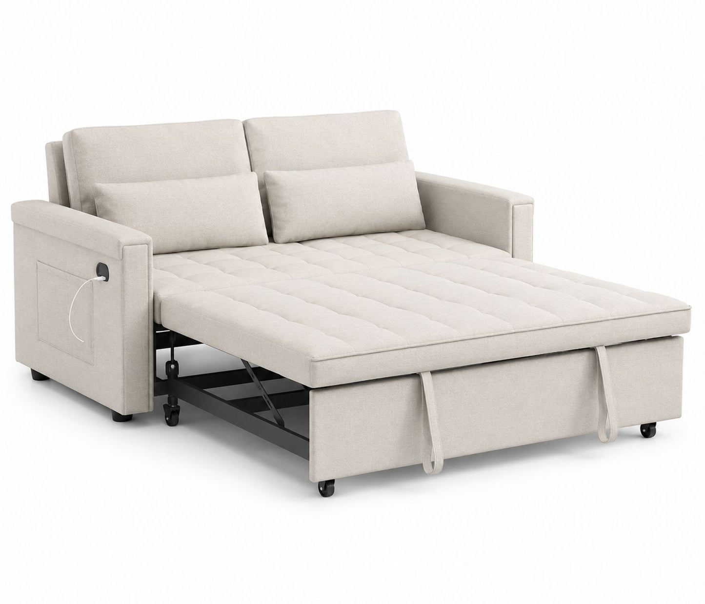 Rozkładana sofa z tkaniny poliestrowej beżowa z funkcją łóżka