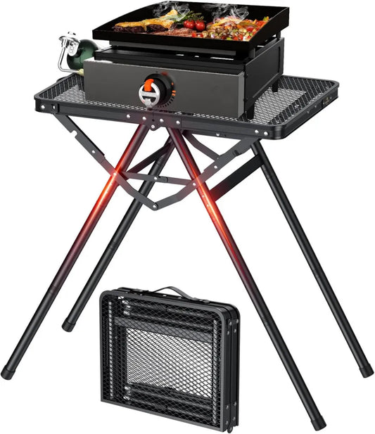 FUNYKICH Metalowy Stół Kempingowy z Siatkowym Blatem, Wysokość 71 cm, Pasuje do Grilli 17' lub 22', Uchwytem Przenośnym