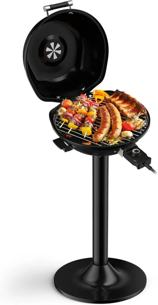 COSTWAY Elektryczny Grill BBQ 1600 W z Regulacją Temperatury, Wolnostojący z 2-Strefową Płytą, Idealny na Balkon, Ogród i Kemping