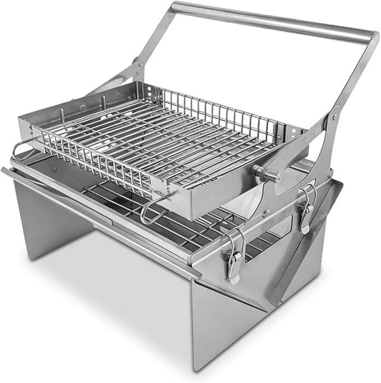 Stalowy grill obrotowy przenośny na kemping – łatwe i przyjemne grillowanie