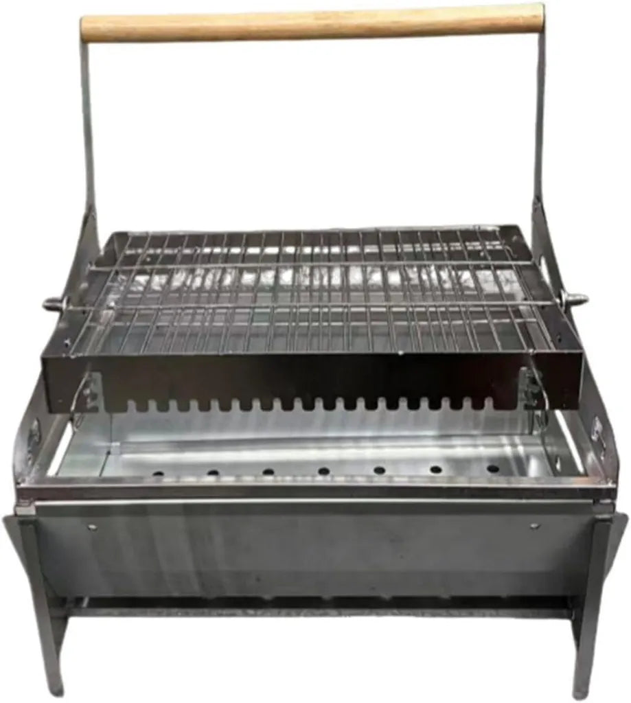 Kompaktowy grill węglowy obrotowy 360° z nierdzewnej stali na kemping i piknik