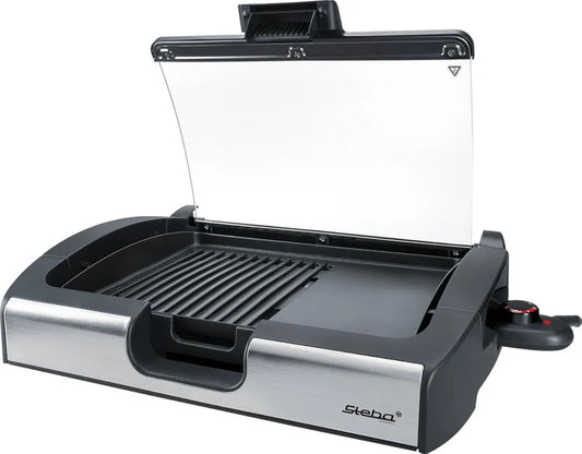 Steba VG200 Grill Elektryczny z Pokrywą Szklaną, Kolor Srebrny i Czarny