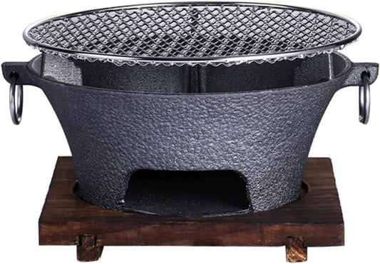Przenośny żeliwny grill węglowy z rusztem, idealny na kemping i do ogrodu, średnica 21 cm