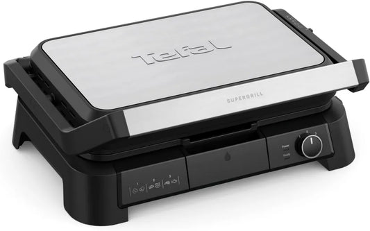 Grill elektryczny TEFAL GC520D SuperGrill 3w1 z funkcją BBQ, regulowanym termostatem, 3 poziomami temperatury, powłoką antyadhezyjną i powierzchnią 800cm²
