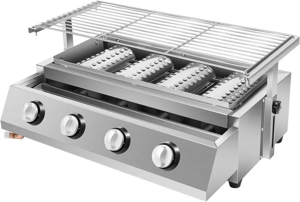 Grill gazowy ze stali nierdzewnej, 4 palniki, kuchenka boczna, do ogrodu, 57 x 39 x 17,5 cm