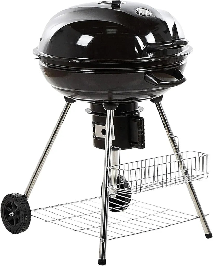 Grill ogrodowy węglowy z termometrem i kółkami Marapi, czarny