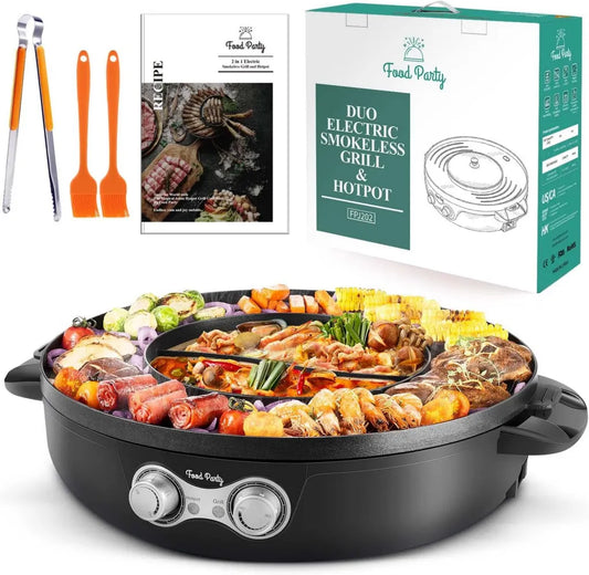 Elektryczny Hot Pot i Grill 2 w 1, 2200 W, 42 cm, do Fondue i Raclette, dla 8 Osób