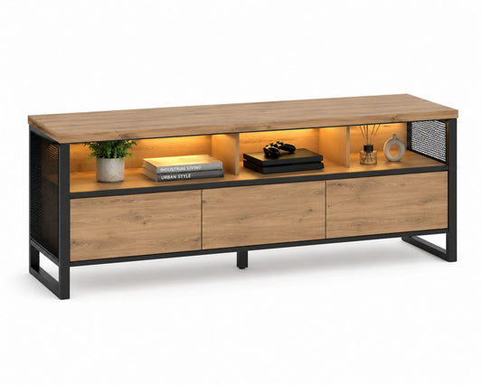 Szafka RTV drewniana z metalową ramą i podświetleniem LED 150 cm
