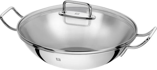 Wok ZWILLING 32 cm z pokrywą ze szkła i wkładem, do indukcji, stal nierdzewna