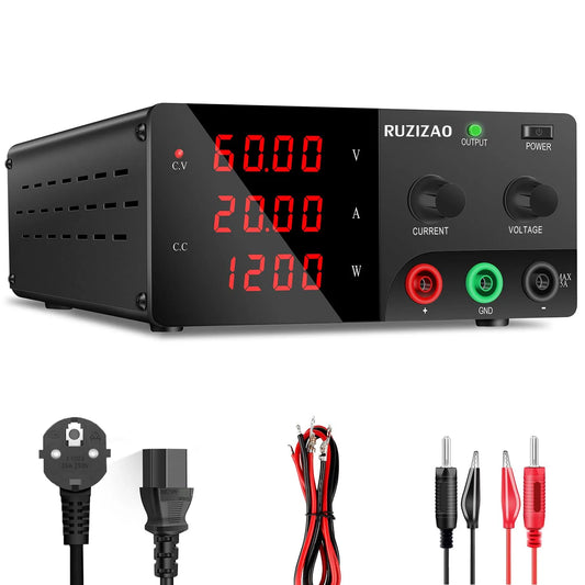 Regulowany zasilacz laboratoryjny DC i zasilacz stołowy, 1200W, 60V, do testów elektroniki i napraw, z wyświetlaczem cyfrowym, 20A