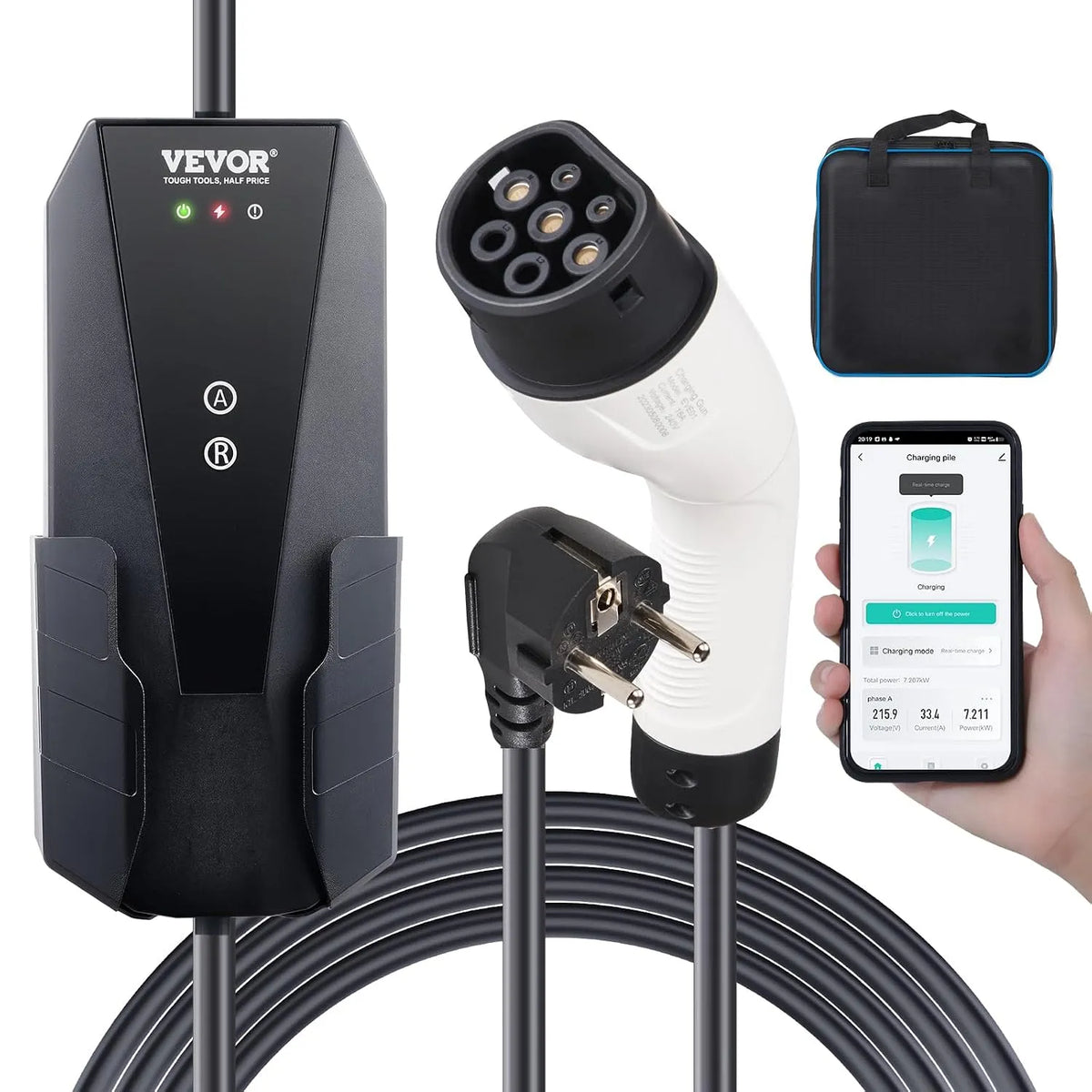 VEVOR IEC62196 Kabel ładowania Typ 2 do samochodu elektrycznego i przewód EV Mode 3, 3,68 kW, 16 A, 8,6 m, IP66