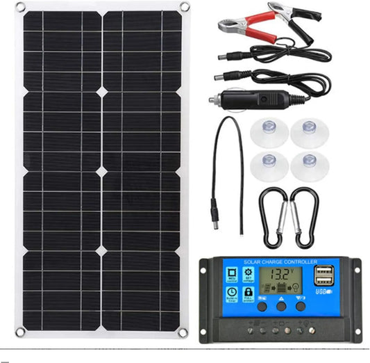 Przenośny zestaw solarny i zestaw do ładowania solarnego, 25 W, zasilanie słoneczne, elastyczny, 18 V, 12V, 5V