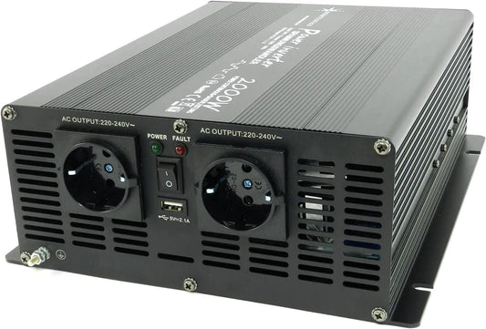 Solartronics NM2000 Przetwornica DC-AC i konwerter napięcia, 2000W, 4000W, 24V, 230V, zasilanie słoneczne, wtyczka Schuko