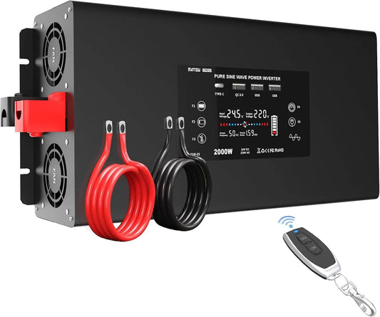 QC3.0 Przetwornica DC-AC i konwerter napięcia, 2000W, czysta fala sinusoidalna, z USB-C, z wyświetlaczem cyfrowym, 4000W, 24V