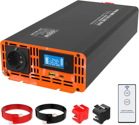 Przetwornica DC-AC i konwerter napięcia, czysta fala sinusoidalna, 2000W, 24V, 230V