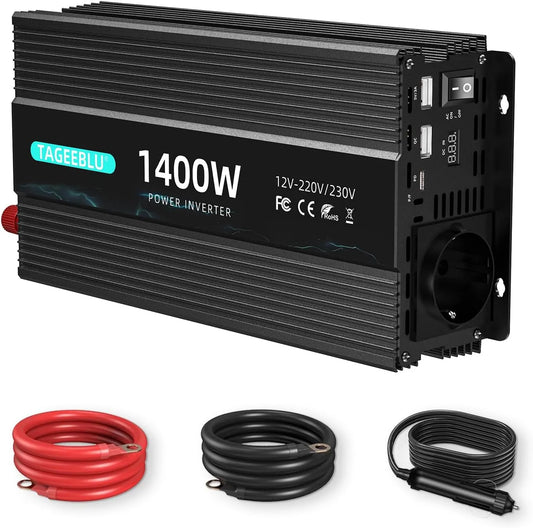 Przetwornica DC-AC i konwerter napięcia, 1400 W, 12 V, 230 V