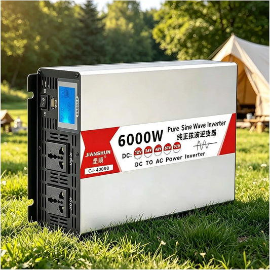 Przetwornica DC-AC i konwerter napięcia, 6000W, 12V, z wyświetlaczem cyfrowym, 24V, 48V
