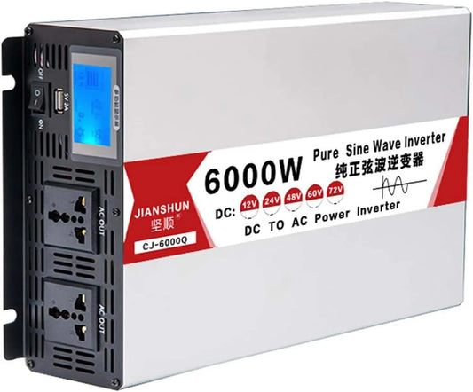 Przetwornica DC-AC i konwerter napięcia, 6000W, z wyświetlaczem cyfrowym, 12V, 24V, 48V