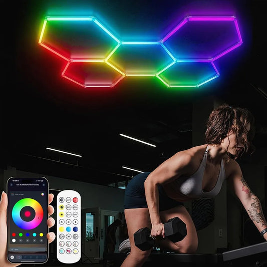 XAEIOW Sześciokątna lampa sufitowa RGB LED, 5 sztuk, Sześciokątne światło LED