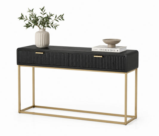 Konsola z czarnego MDF z metalowymi nogami 120cm