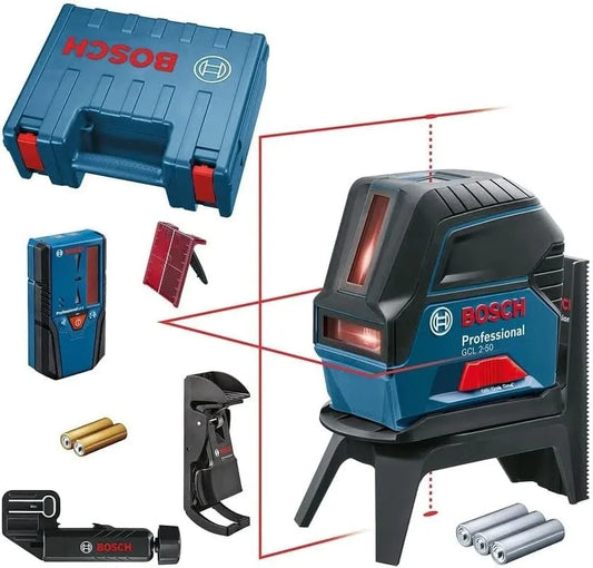 Bosch Professional Laser wielofunkcyjny GCL 2-50 czerwona wiązka, do użytku profesjonalnego, 650 nm, do prac samochodowych, czerwony