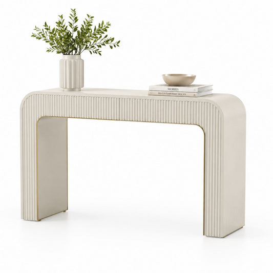 Konsola MDF i metalowa beżowa 120x30x80 cm