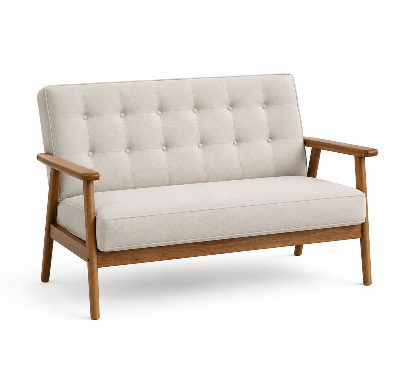 Sofa dwuosobowa z tkaniną i drewnianą ramą