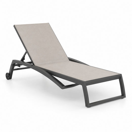 Leżak ogrodowy aluminiowy z tekstylinową siatką Beżowy 200x70x35 cm